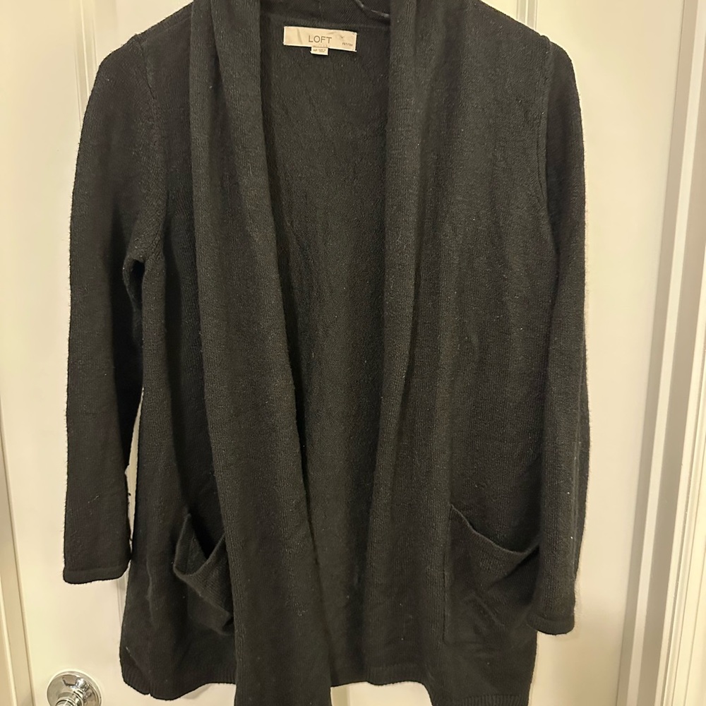 LOFT Black Cardigan Sweater with Shawl Collar